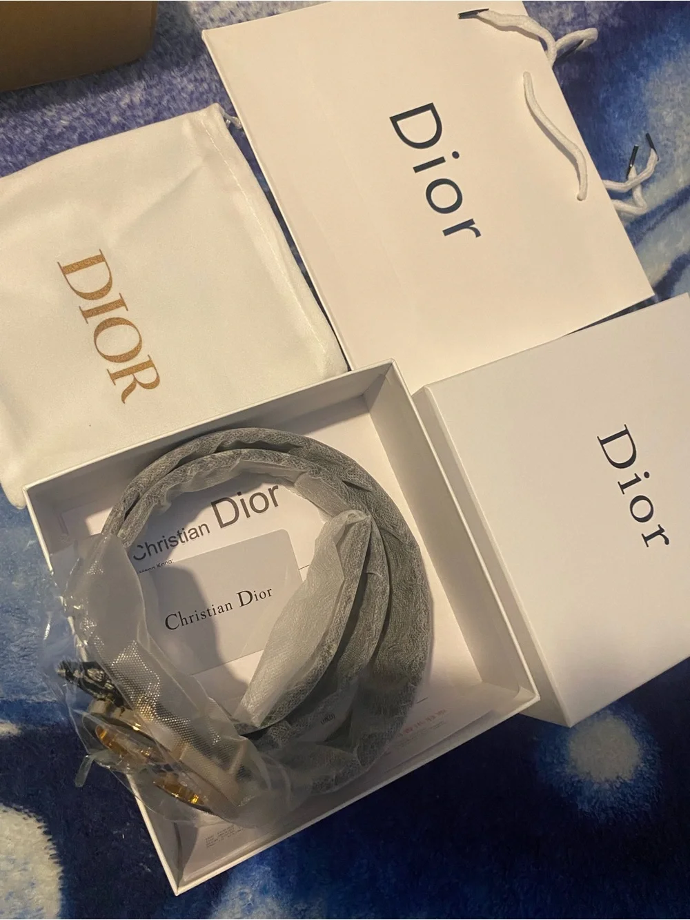 Dior Black & Blue Monogram Canvas Belt with Gold 'CD' Buckle